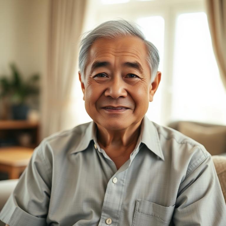 Tatay, sitting in his living room